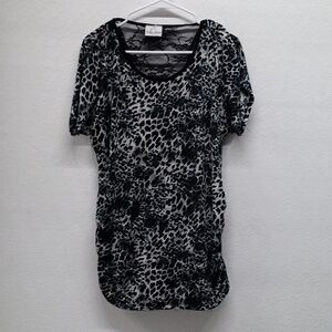 Caren Sport Black and Gray Animal Print Cheetah Lace Blouse